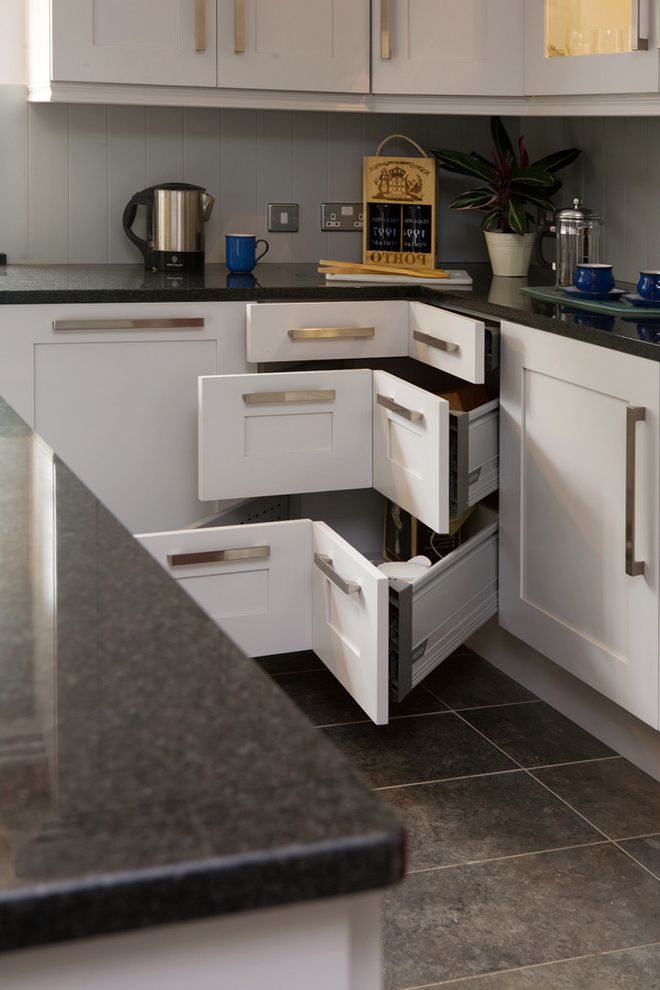 5 Inch Drawer Pulls   Transitional Kitchen  and Corner Cabinet Granite Counter Large Islands Modern Hardware Shaker Cabinets Tile Floor