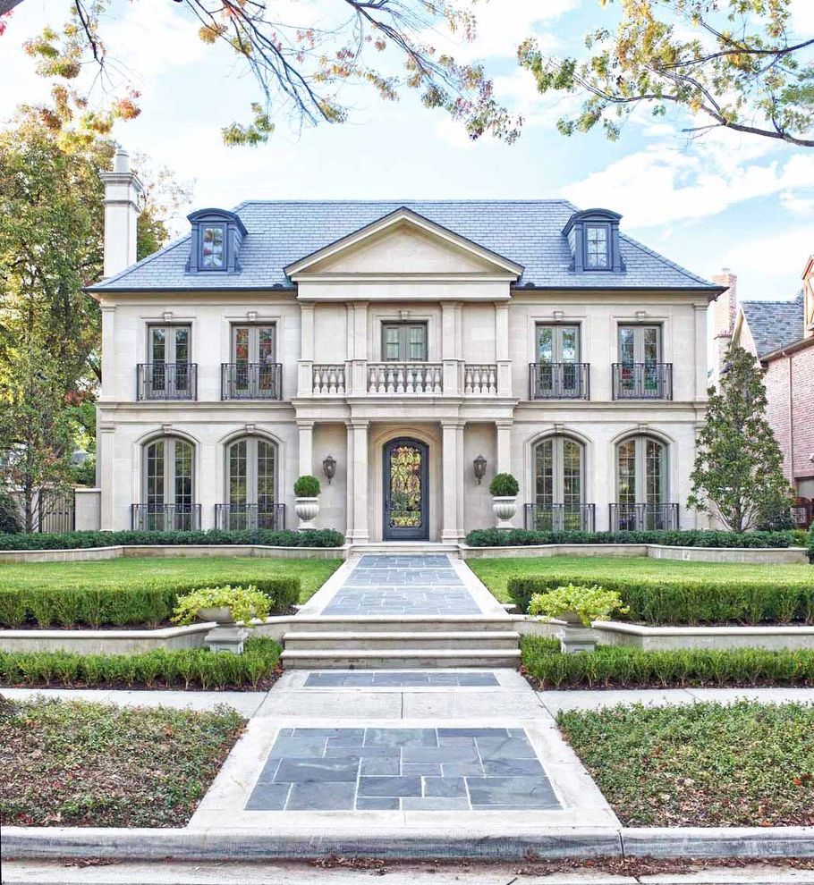 Aluminum Casting Ideas with Traditional Exterior Also Arched Windows Arches Door Balcony Blue Stone Column Country Estate Entry France French Doors Irom Balcony Limestone Manor House Path Pavers Slate Roof Urns