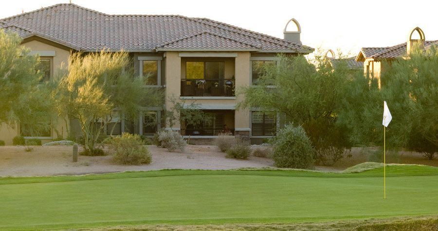 Bella Monte at Desert Ridge with Southwestern Exterior Also Condo Condominium Eclectic Golf Course Condo Golf Course Condominium Golf Course Living Mesa Southwestern Eclectic Southwestern Style Stucco Town Home Townhome Townhouse