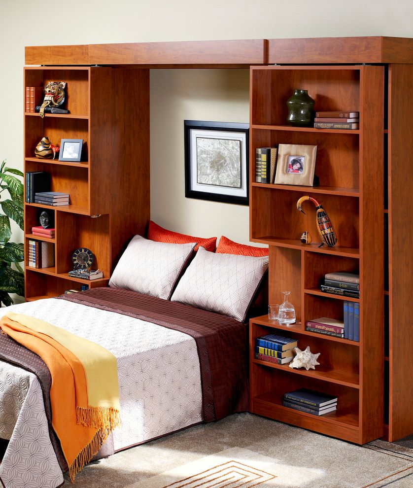 Bookshelf Murphy Bed   Eclectic Bedroom Also Book Shelf Books Bookshelf Bed Disappearing Bed Murphy Bed Sliding Shelves Wall Bed