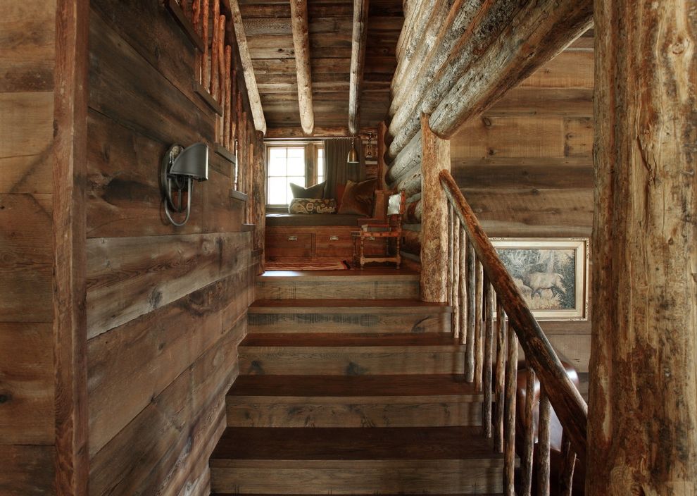 Cabin Wall Sconces   Rustic Staircase Also Banister Bench Log Cabin Rustic Living Wall Sconce