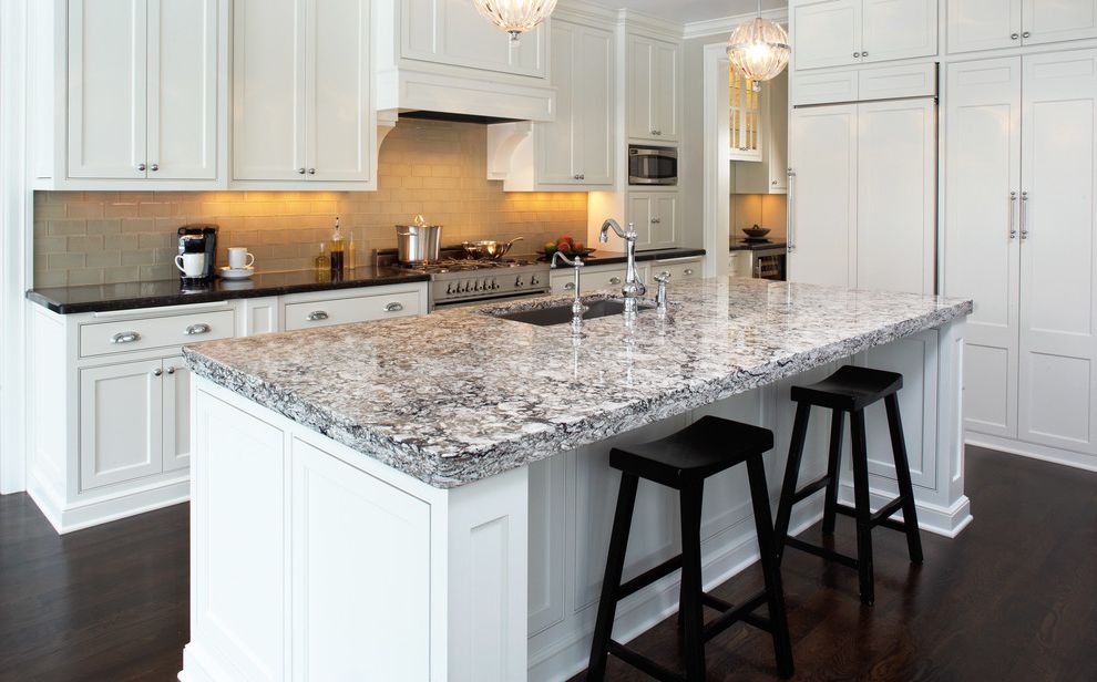 Cambria Countertops Colors with Traditional Kitchen Also Black Bar Stools Black Countertop Glass Pendant Lights Gray Countertop Under Cabinet Lighting