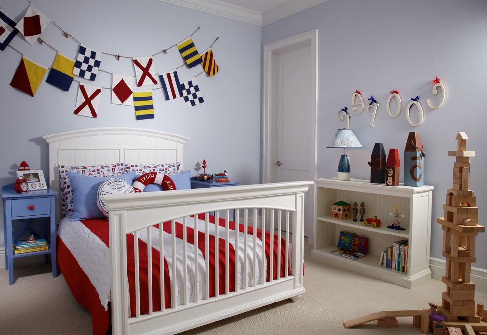 Carpet World Albany Ga with Tropical Kids  and Bedding Boys Room Carpet Flags on Wall Kids Bedroom Letters on Wall Light Blue Nautical Theme Nightstand Red Toy Shelf White Bed