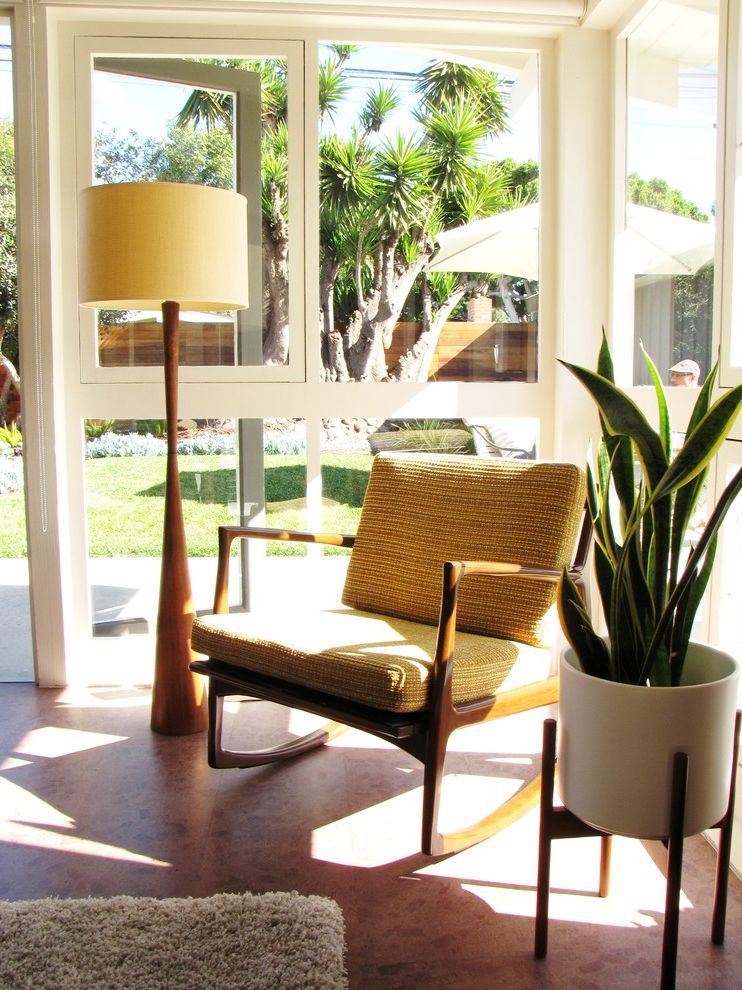 Case Study Planters with Midcentury Living Room Also Case Study Planter Cliff May Cork Flooring Floor Lamp Great Room Mid Century Modern Rocking Chair Teak