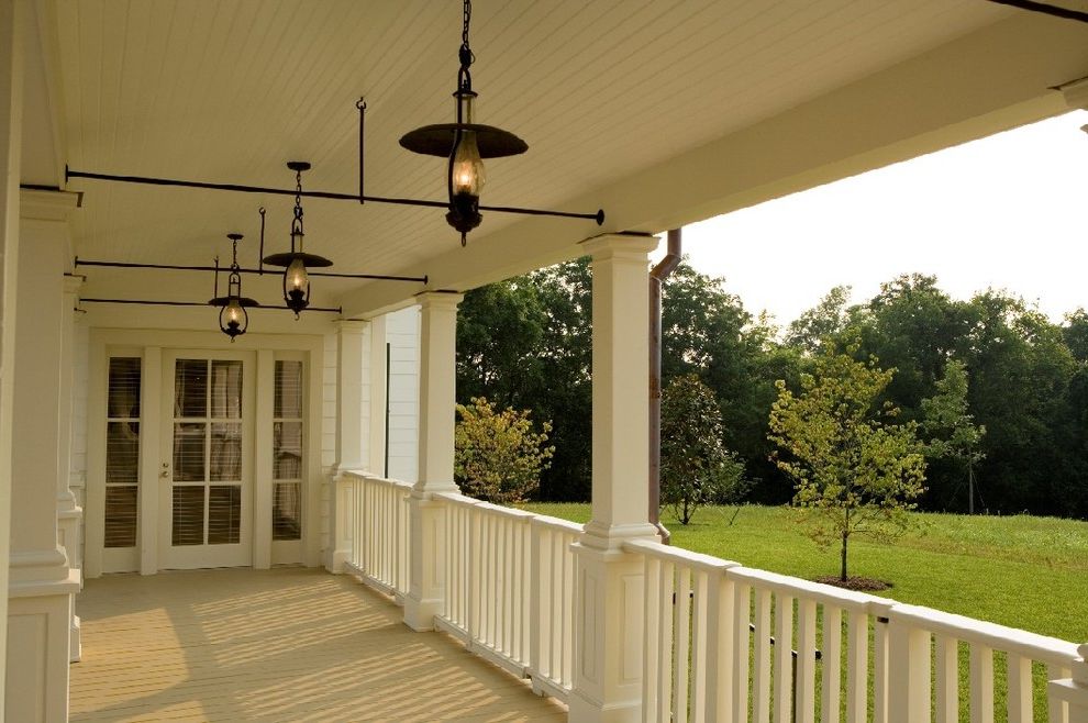 Ceiling Mount Porch Light with Farmhouse Porch Also Beadboard Classical Architecture Covered Porch Farm French Door Lanterns Nashville Architect Painted Ceiling Pasture Porch Timbers White Painted Wood