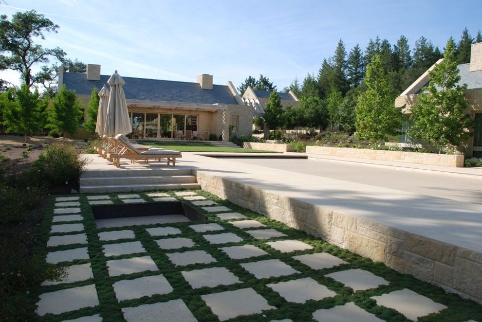 Clover Pools with Contemporary Landscape Also Moss Pavers Pool Deck