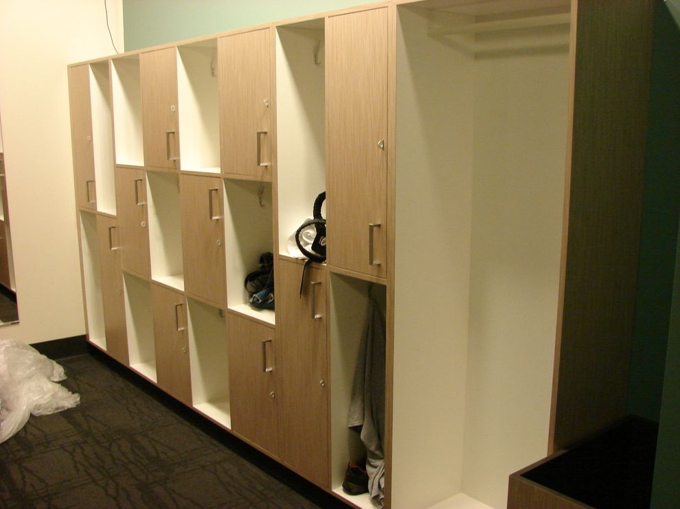 Core Power Yoga Austin with Industrial Spaces  and Commercial Lockers Millwork Modern Plastic Laminate Reception Desk