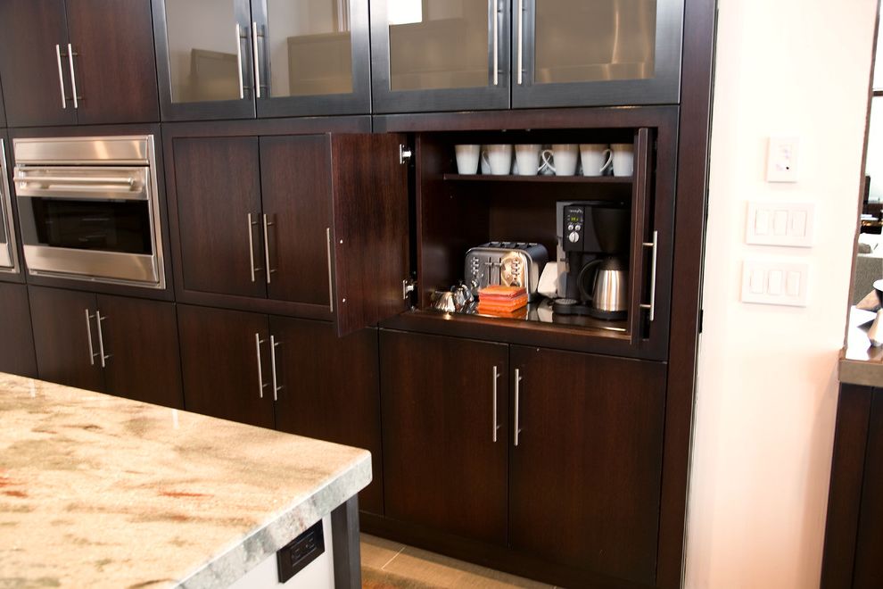 Cuisinart Keurig Coffee Maker   Modern Kitchen  and Coffee Bar Pocket Doors Sliding Concealed Doors Wolf Oven