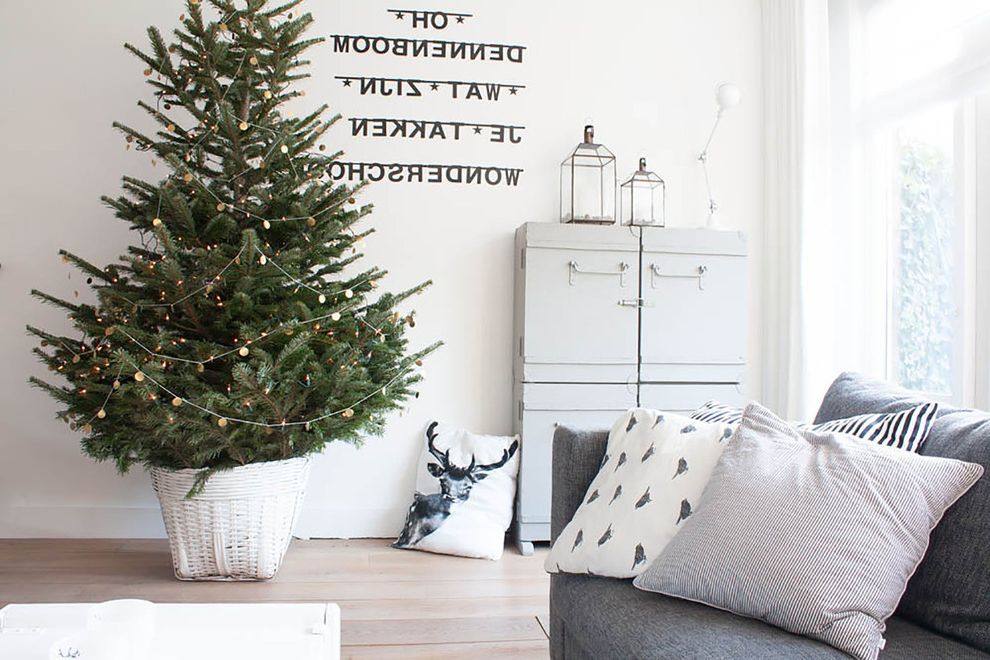 Decor Once More   Scandinavian Living Room  and Christmas Christmas Tree Decorative Pillows Garland Lanterns My Houzz Neutral Colors Throw Pillows Wall Letters Wood Floors