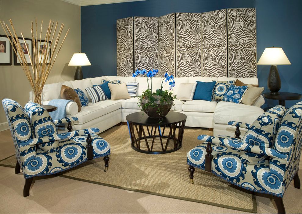 Distinctive Fabrics with Traditional Living Room  and Blue Custom Furniture White