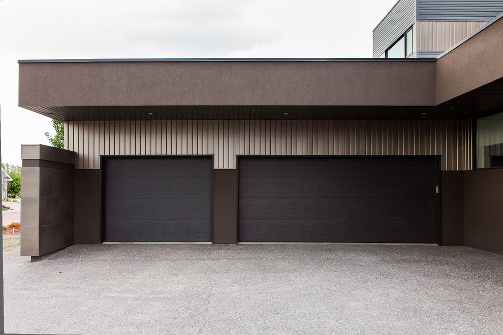 Ez Garage Doors   Modern Garage Also Driveway Earth Tone Colors Flat Roof Garage Door Garage Doors Geometric Geometry Minimal Outdoor Lighting Roof Line Soffit