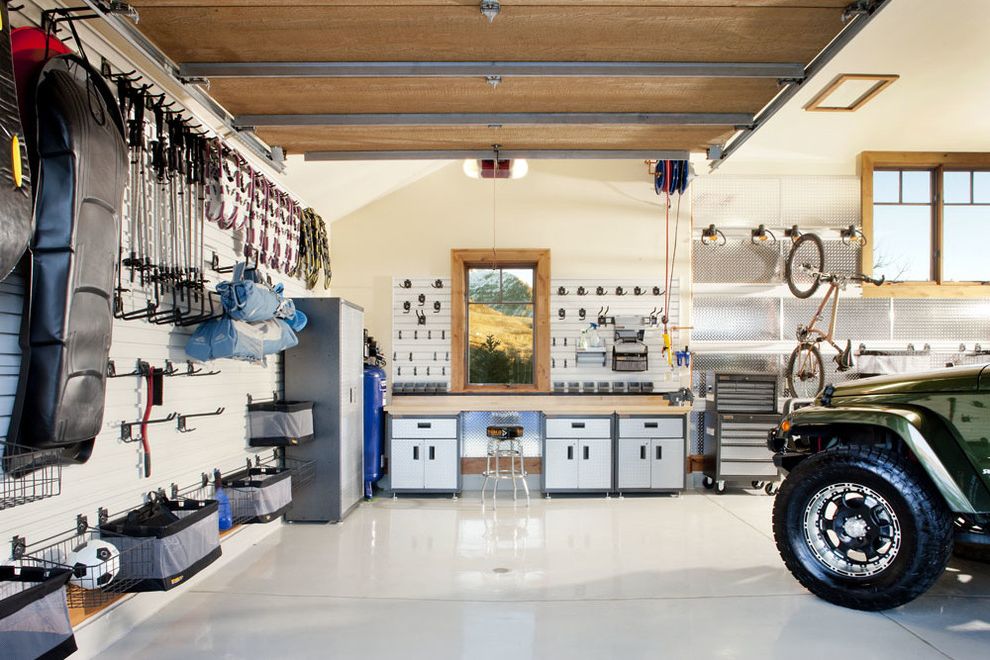 Gladiator Flooring   Contemporary Garage Also Sports Equipment Storage Tools Wall Hooks Windows Worktop