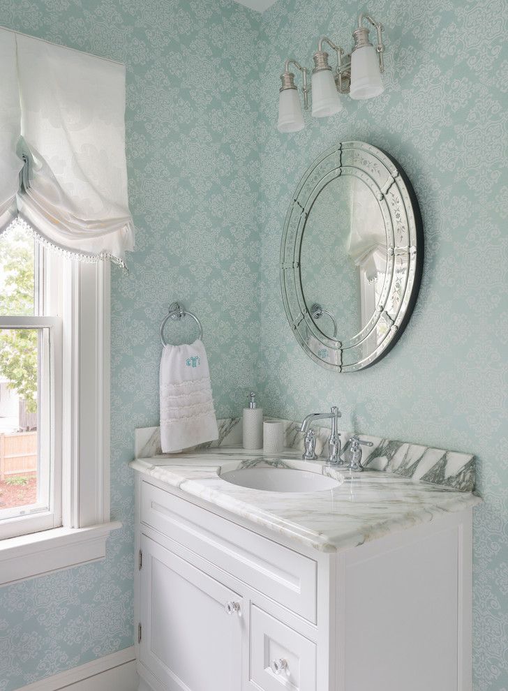 Graves Pro Builds   Traditional Bathroom Also Bathroom Mirrors Blue Walls Soft Roman Shade Wallpaper