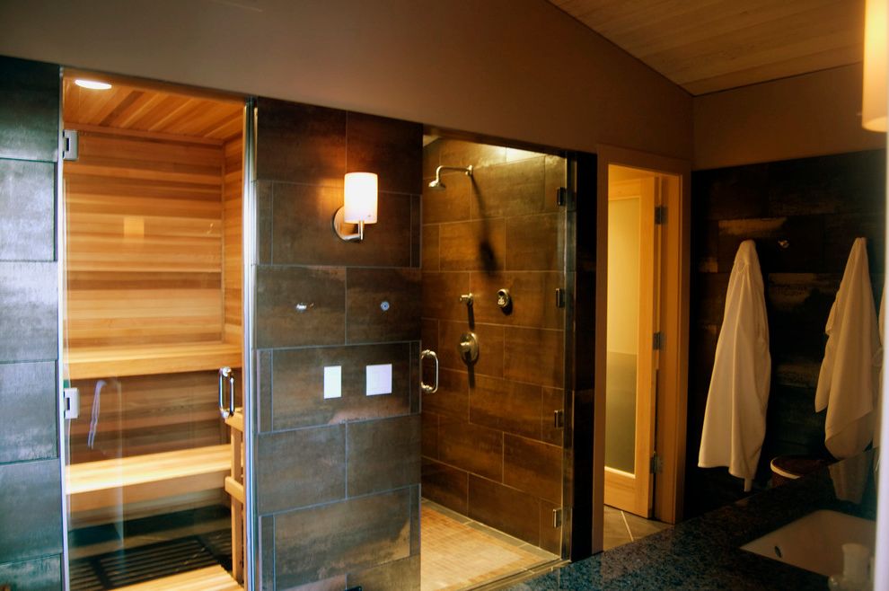 Gyms with a Sauna   Contemporary Bathroom  and Home Gym Home Gym Bathroom Home Spa Sauna Spa Room Steam Shower