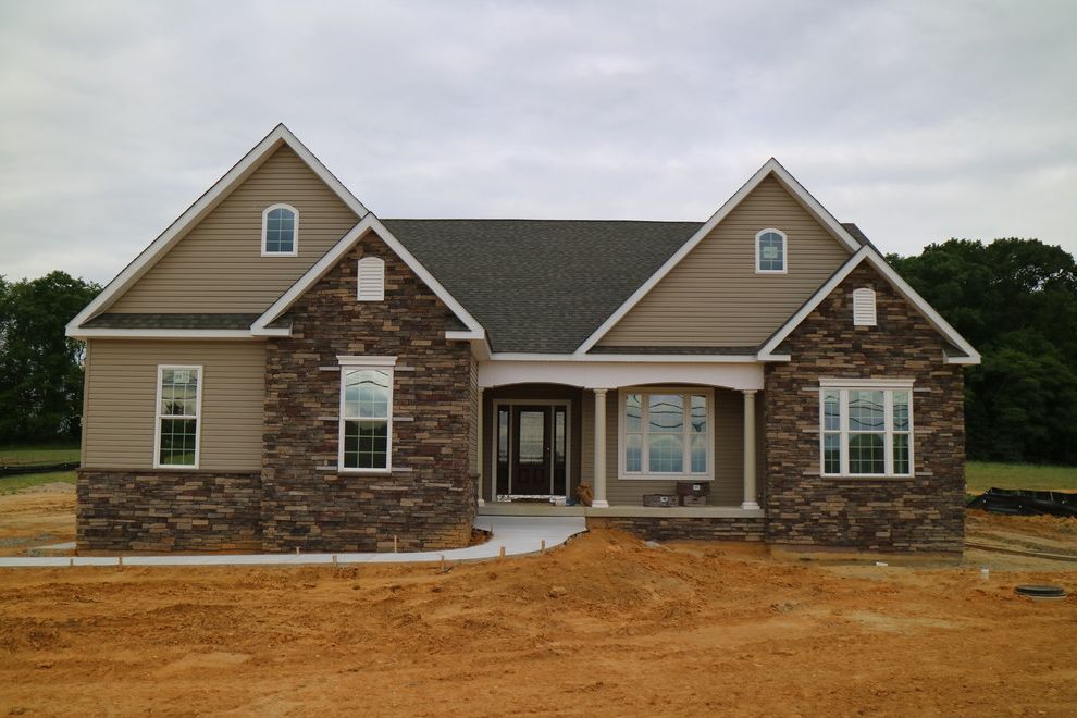 Hmr at Home   Traditional Exterior Also Azek Trim One Story Living Ranch Style Home Stone Veneer Vinyl Siding