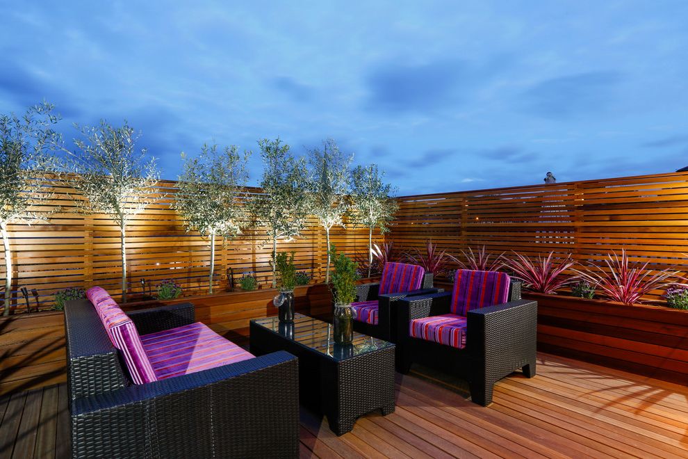 Homer Tree Service with Eclectic Deck  and Coffee Table Decking Decking Furniture Garden Lighting Olive Trees Rattan Furniture Roof Deck Roof Terrace Terrace Lighting Wooden Fence