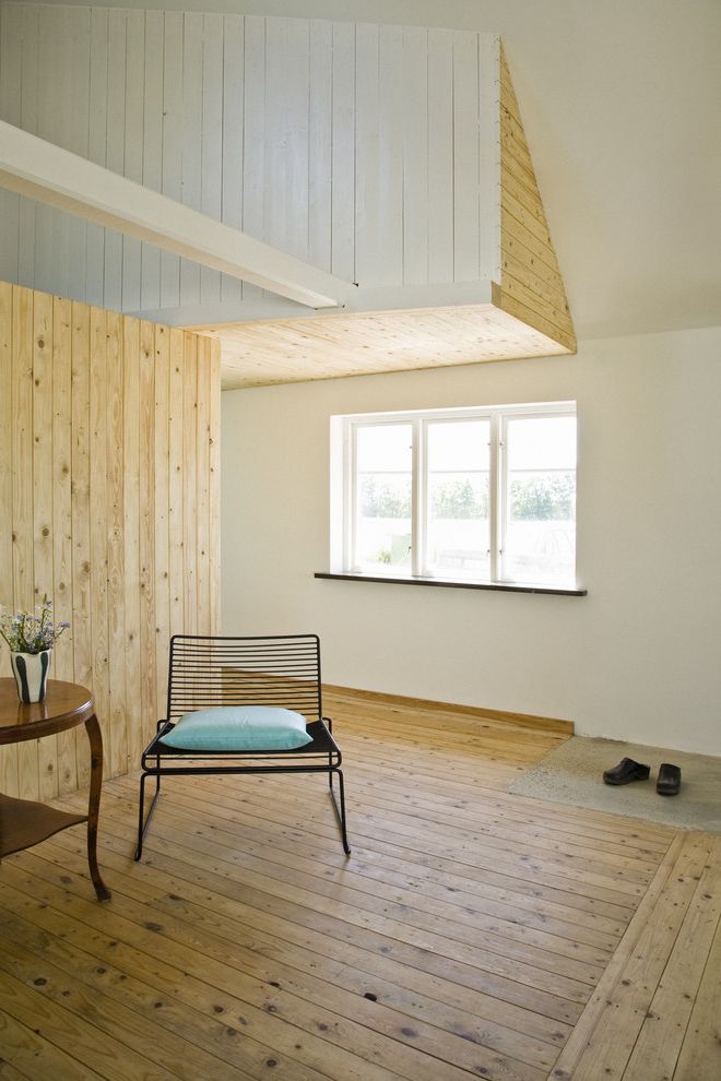 How Often to Clean Air Ducts with Scandinavian Entry  and Beam Blue Pillow Casement Entry Rustic Pine Side Table Tongue and Groove Vaulted Ceilings White Walls Window Wire Chair Wood Floor Wood Paneling