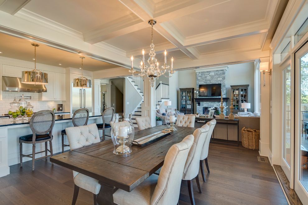 How to Paint a Dining Room Table with Traditional Dining Room Also Award Winning Builder Black Granite Chandelier Coffered Ceiling Upholstered Dining Chair White Cabinets White Trim Wood Dining Table