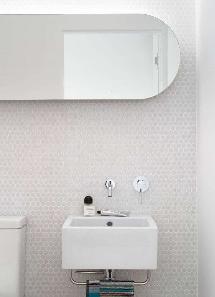 Ion Mount Pleasant   Contemporary Bathroom Also Bathroom Bathroom Design Cove Lighting Ensuite Feature Wall Hexagonal Wall Tile Interior Design Mosaic Oval Mirror Powder Room Small Bathroom Design Tile Design