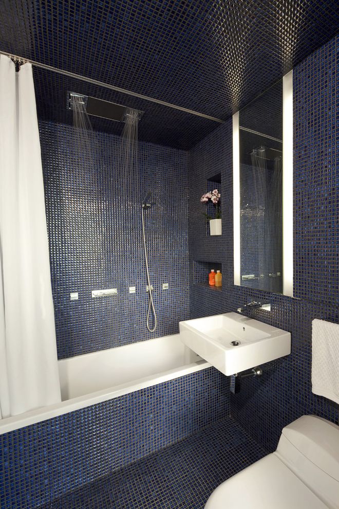Kohler Forte Shower Head with Modern Bathroom Also Blue Tiles Contemporary Bath Inset Shelf Loft Mosaic Tiles Rain Shower Toilet Transformer Apartment Tub