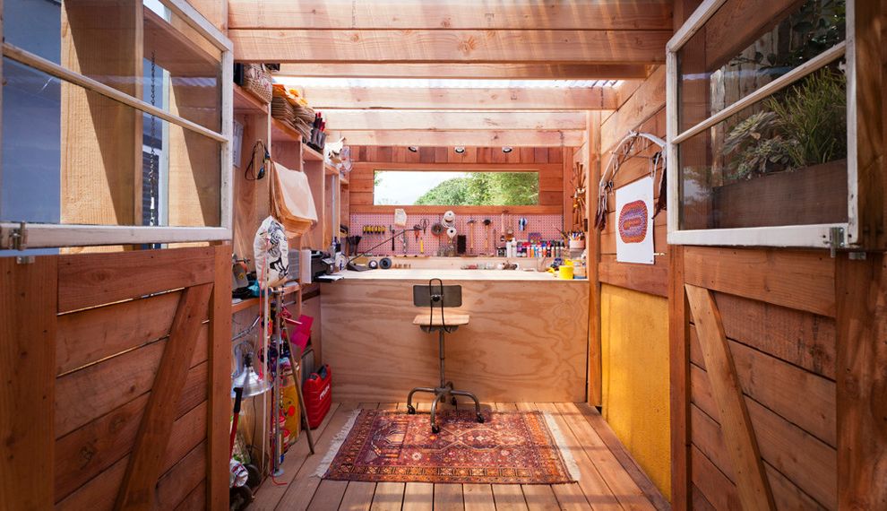 Local Citation Building   Contemporary Shed Also Industrial Barstool Tool Shed Wood Floor Workspace Yellow Wall