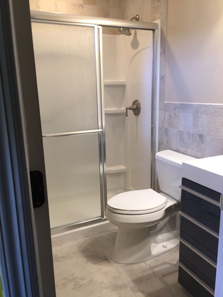 Lowes Medford   Contemporary Bathroom  and Blue Bathroom Blue Vanity Grey Bathroom Lowes Home Improvement Masterbath Shower