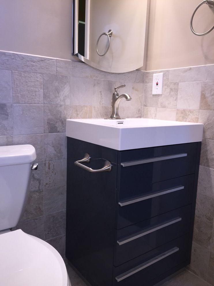 Lowes Medford   Contemporary Spaces Also Blue Bathroom Blue Vanity Grey Bathroom Lowes Home Improvement Masterbath Shower