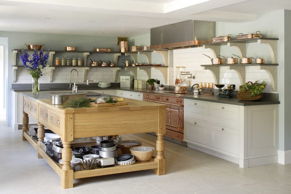 Lowes Shelving Units with Transitional Kitchen  and Butcher Block Island Chefs Kitchen Cooks Kitchen Copper Copper Oven Copper Pans Copper Pots Copper Range Downton Abbey Edwardian Kitchen Island Kitchen Island Open Shelving Range Cooker