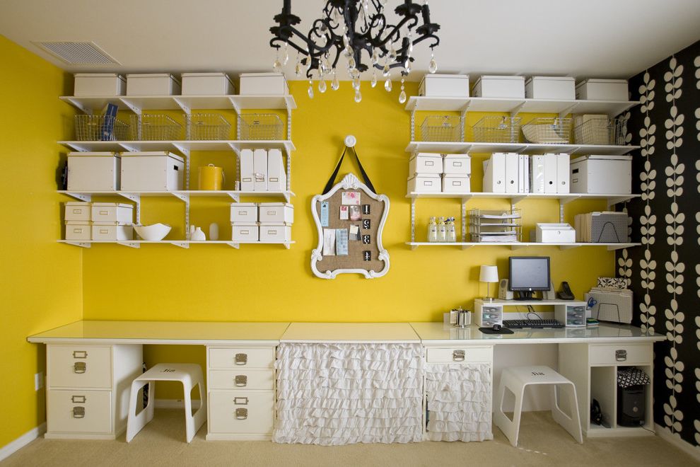 Metro Shelving Home Depot   Contemporary Home Office Also Accent Wall Chandelier Craft Room Organization Stools Storage Storage Boxes Studio Wall Shelves Work Station Yellow Walls