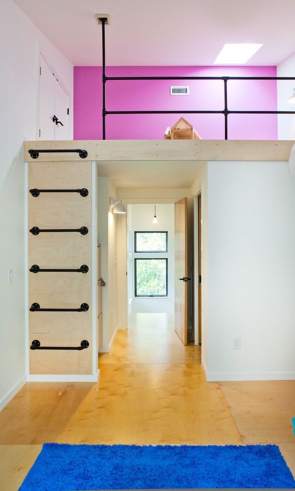 Metz Plumbing   Modern Kids Also Accent Color Kids Room Ladder Loft Pipe Railing Plywood Floor Skylight