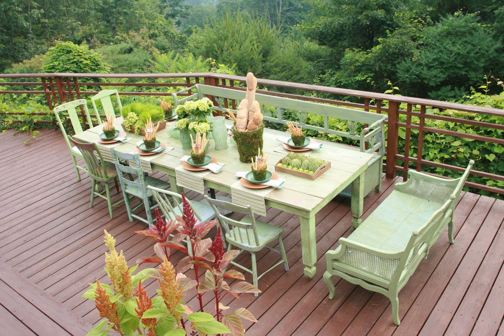 Mor Furniture Sale with Rustic Deck  and Centerpiece Deck Farmhouse Table Handrail Outdoor Dining Patio Furniture Rustic Table Setting Terrace Wood Furniture Wood Railing