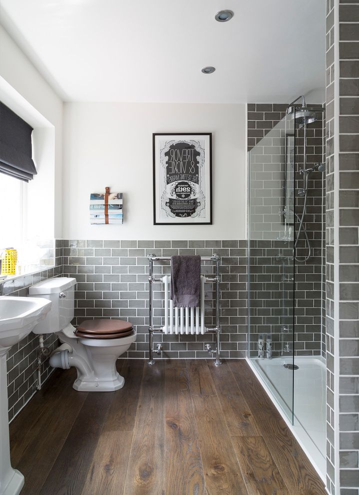 Mwi Plumbers Supply   Traditional Bathroom  and Bathroom Metro Tiles Bathroom Radiator Bathroom Tiles Grey Metro Tiles Grey Tiles Heated Towel Rail Metro Tiles Shower Screen Toilet Walk in Shower White and Grey Wooden Bathroom Floor