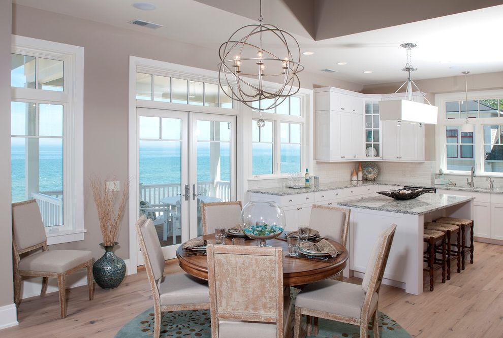 Orb Chandelier Lowes with Beach Style Dining Room Also Deck French Door Glass Door Orb Chandelier Round Area Rug Round Dining Table Transom Window Upholstered Dining Chair Walkout Waterfront