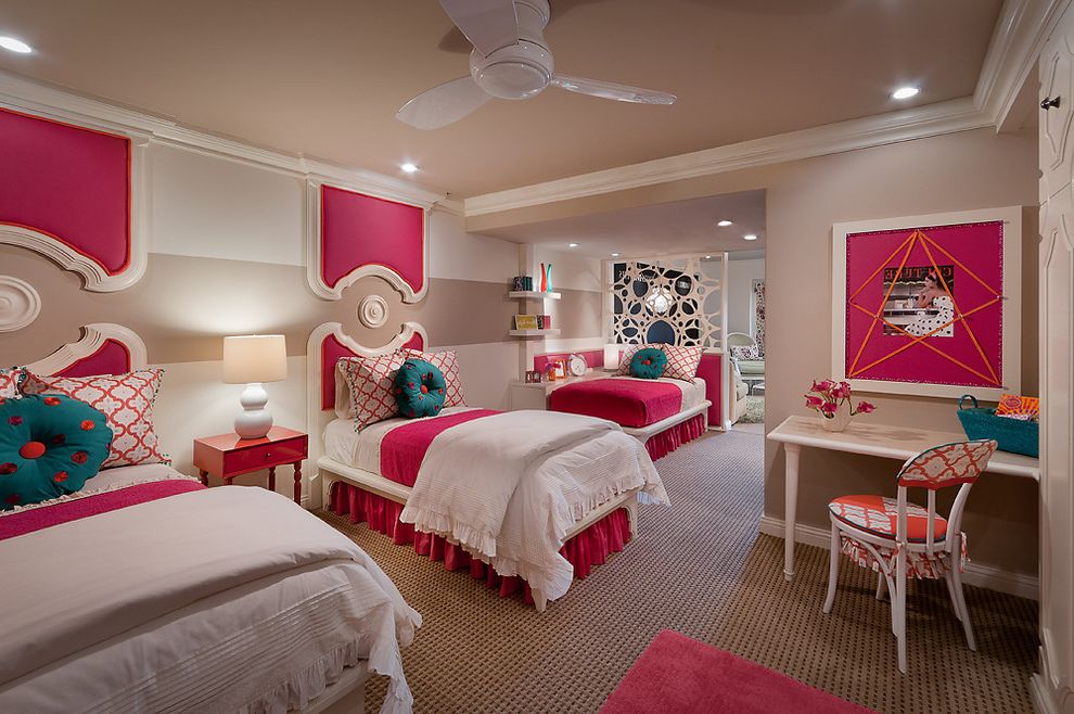 Phoenix Dream Center with Contemporary Bedroom and Contemporary Desk Girls Room Molding Pink Accents Pink Night Table Twin Beds