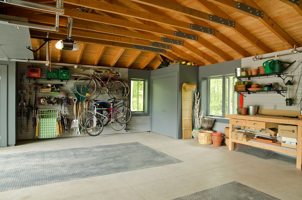 Rent to Own Homes in Utah   Traditional Garage  and Bike Storage Fir Rafters Floor Mats Garage Potting Bench Rollup Garage Door Wall Racks Wood Ceiling