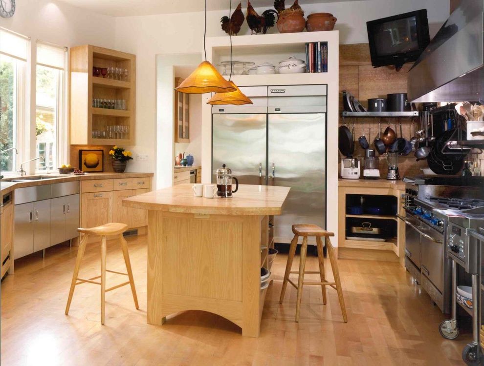 Salamander Cabinets   Eclectic Kitchen Also Eat in Kitchen High Ceilings Island Lighting Kitchen Island Kitchen Storage Kitchen Tv Open Shelves Pendant Lighting Roosters Stainless Steel Appliances Under Cabinet Lighting Wood Barstools