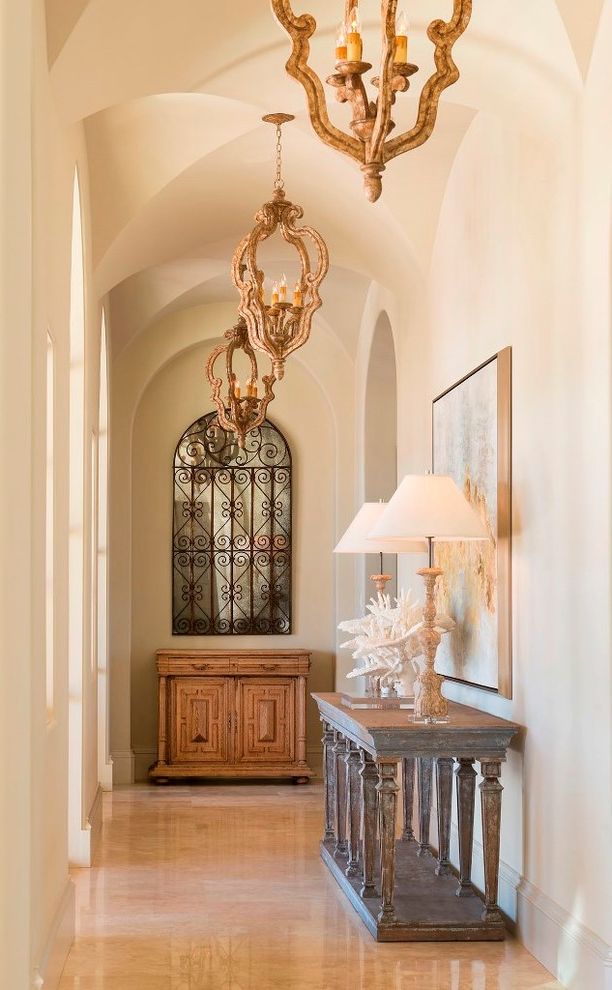 Sherwin Williams Fairfield with Mediterranean Hall  and Arched Doorways Decorative Mirror Groin Ceiling Mediterranean Style Symmetry Table Lamp Vintage Furniture Wood Buffet Table Wood Console