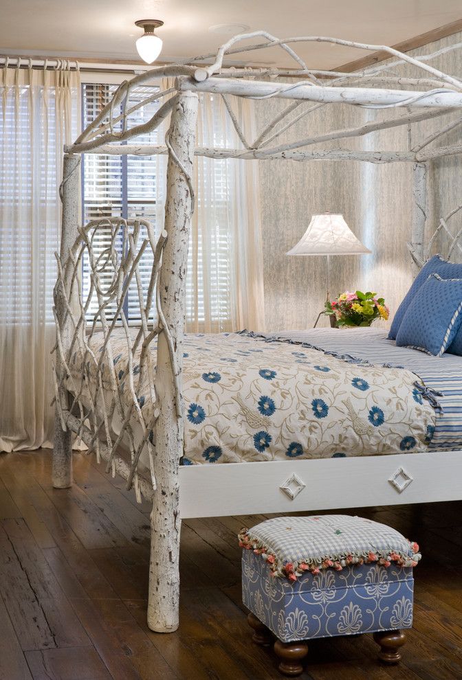 Sleep Number Bed Frame with Eclectic Bedroom  and Aspen Bedding Branch Bed Canopy Bed Rustic Wood Floor Tall Bed Twig Bed Twigs White Twigs Wood Floor