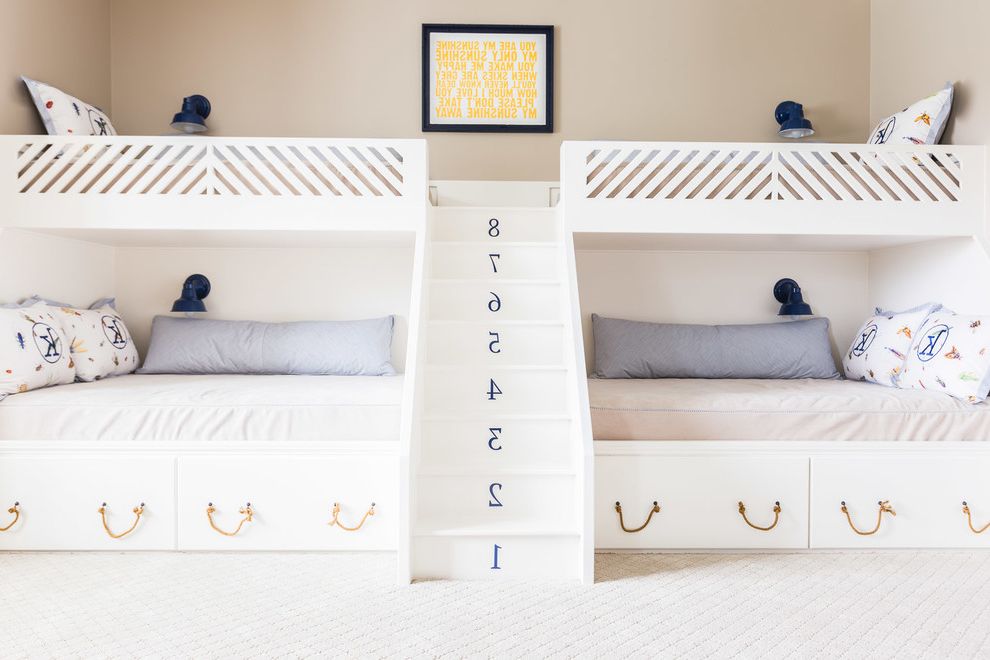 Sleep Number Bed vs Tempurpedic   Beach Style Kids  and Bedding Built in Bunk Bed Custom Nautical Rope Navy Blue Pillows Stairs Under Bed Storage Wall Art Wall Sconces