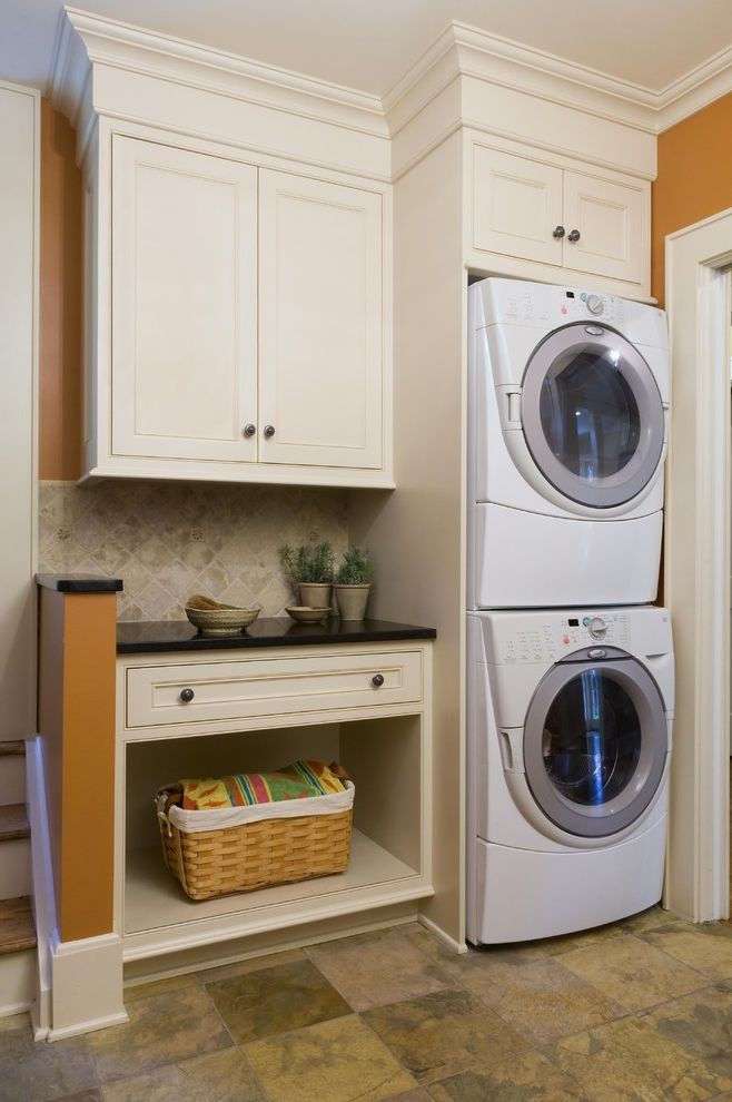 Stackable Washer and Dryer Sears   Contemporary Laundry Room Also Built in Storage Front Loading Washer and Dryer Orange Walls Stackable Washer and Dryer Stacked Washer and Dryer Storage Baskets Tile Backsplash White Wood Wood Cabinets Wood Molding