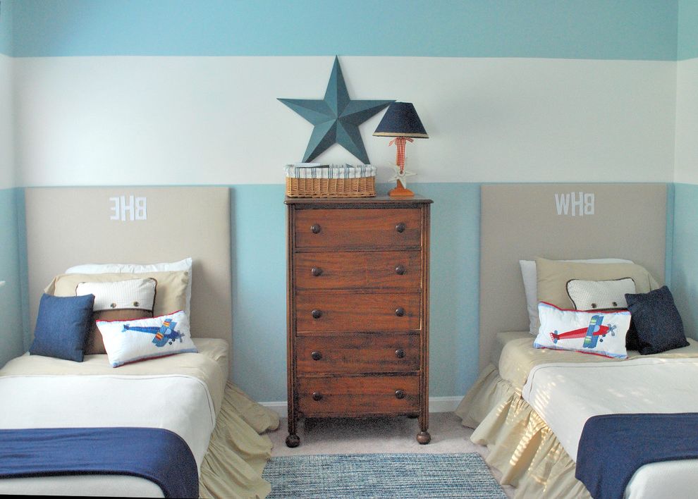 Star Pointe Realty with Traditional Kids Also Bedroom Bedskirt Blue Wall Chest of Drawers Decorative Pillow Monogram Star Stripes Table Lamp Throw Pillow Twin Bed Upholstered Headboard