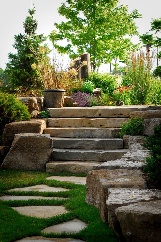 Stepping Stone Round Rock   Traditional Landscape  and Colorful Garden Landscaping Lush Stone Pavers Stone Steps