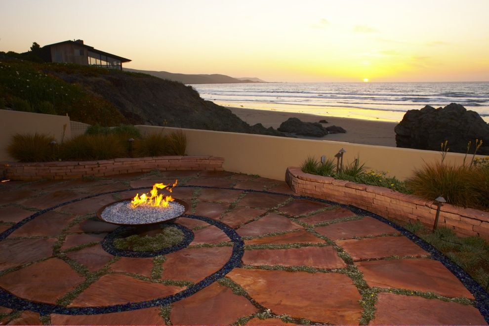 Stucco Cost Per Square Foot   Beach Style Landscape  and Beach Coast Fire Pit Flagstone Grass Groundcover Ocean Outdoor Lighting Paver Planter Recycled Glass Spiral Stacked Stone View Wall