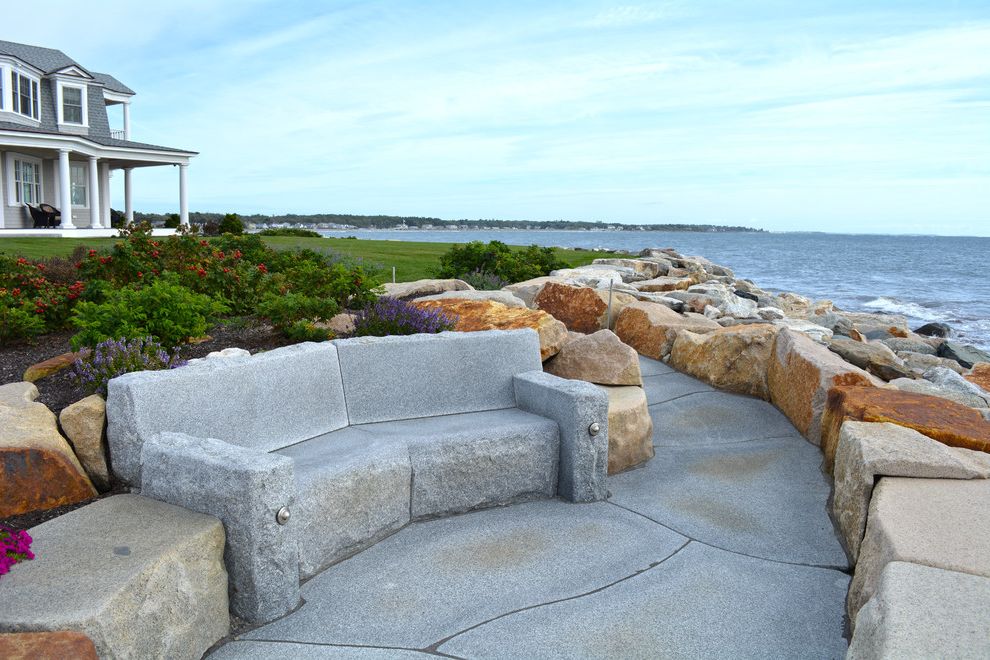 Swenson Granite Works    Exterior  and Beach House Couches Fire Pit Granite Ocean View Oceanfront Pavers Reclaimed Granite Woodbury Gray