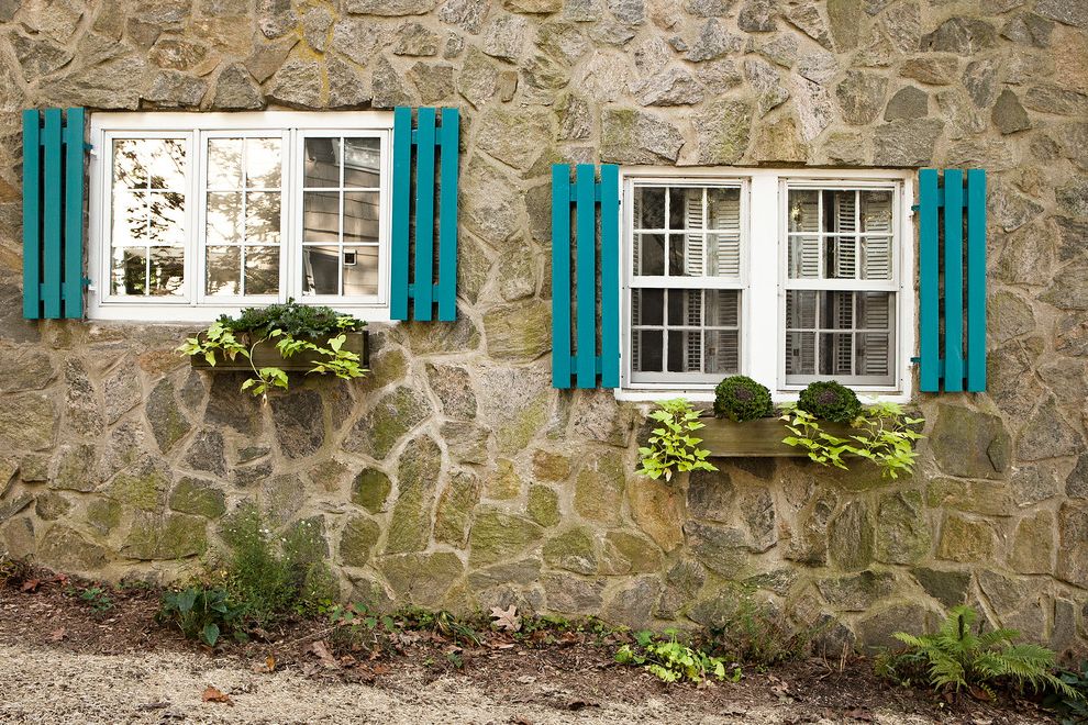 Teal Shutters with Traditional Exterior  and Choose Exterior Colors Color Cottage Exterior Color Consultant New York Exterior Color Help House Larchmont New York Exterior Paint Shutters Stone Turquoise Westchester