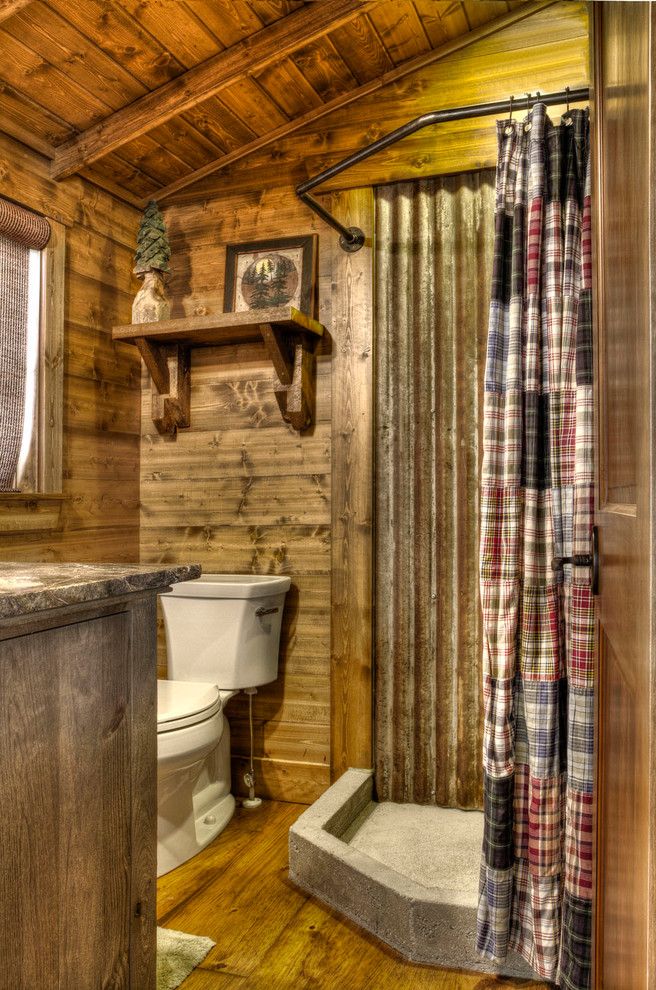 Tileable Shower Base   Rustic Bathroom Also Cabin Cement Shower Base Concrete Shower Base Corrugated Metal Cottage Lake Home Lodge Log House Vaulted Ceilings Wood Ceiling Wood Floors
