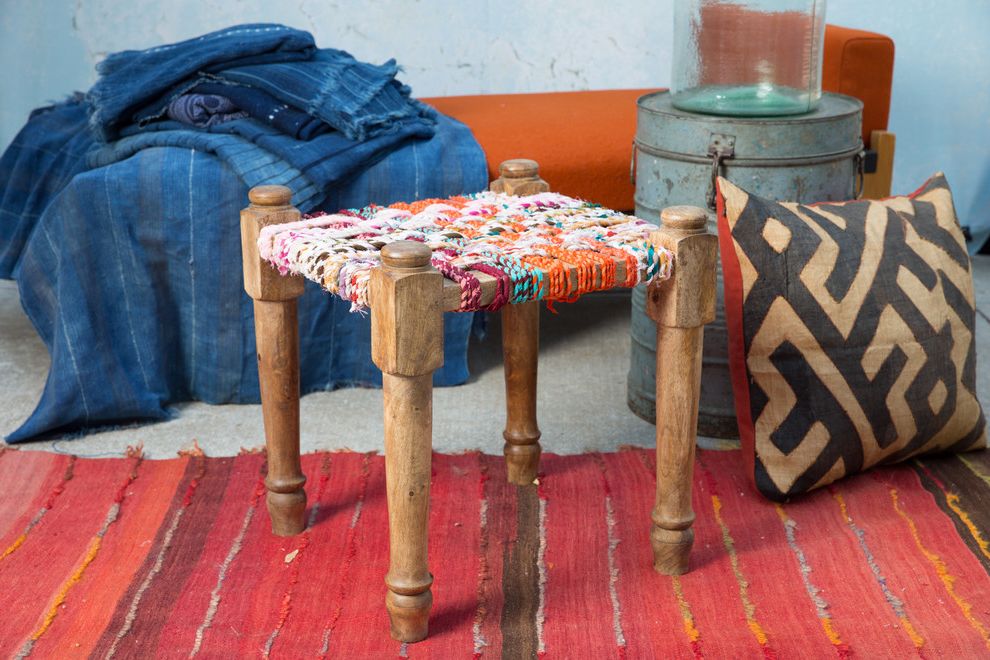Tulu Textiles with Eclectic Living Room Also Accent Chairs Area Rugs Bohemian Boho Bright Colors Decorative Accents Decorative Pillows Floor Pillows Indigo Mudcloth Stools Textiles