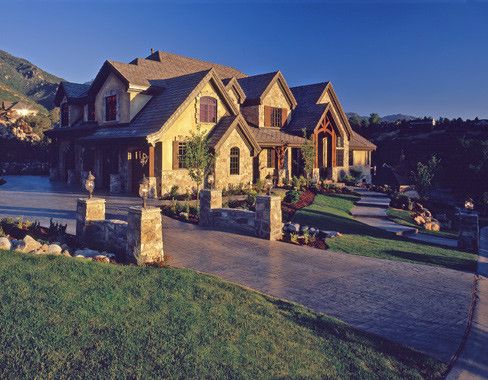 Tuscany Utah with Traditional Exterior Also Beams Brown Shingles Eruopean Exterior Front Entry Pathway Side Garage Stained Timber Beams Stamped Concrete Driveway Tan Rock Tan Stucco Timbers Tuscany Wood Window Shutters