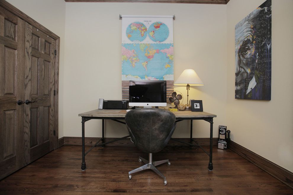 Vintage Desks for Sale with Industrial Home Office Also Baseboards Closet Doors Industrial Leather Task Chair Map Metal and Wood Desk Neutral Colors Wall Decor Wood Desk Wood Flooring
