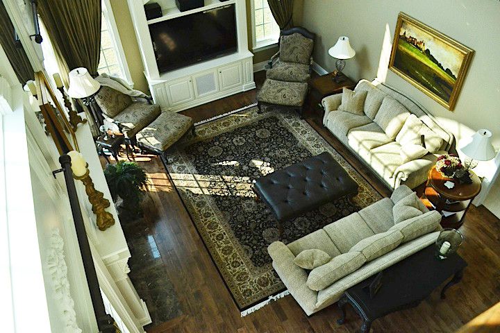 Waugh and Allen   Traditional Spaces  and Anton Ottoman Ethan Allen Harris Chairs Leather Ottoman Traditional Area Rug Two Chairs Two Sofas Whitney Sofa